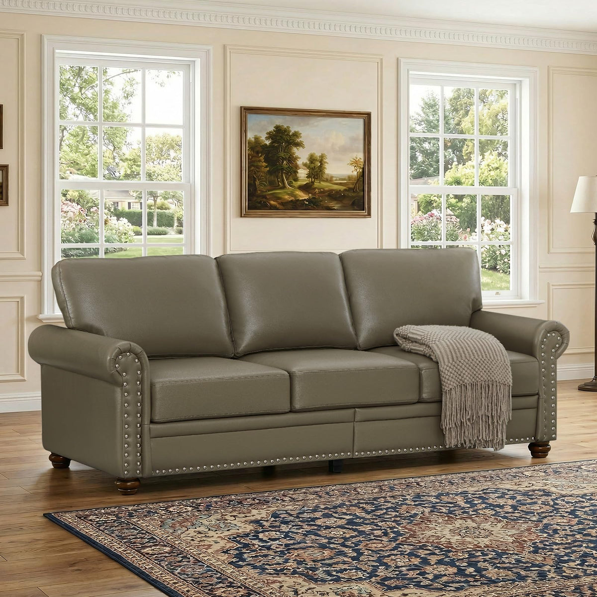 2 Piece Couch Sets for Living Room,Mid Century Modern Couch with Storage Nailhead Trim & Rolled Armrests,Deep Seat Comfy Couch,Furniture Set for Living Room,Bedroom,Office(Navy Blue,Loveseat+3 Seater)