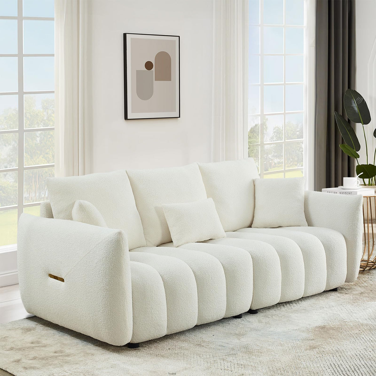 Antetek Teddy Fabric Sofa Set for Living Room, 2 Pieces Modern Deep Seat Oversized 3-Seater Cloud Boucle Couch for Bedroom, Office, Apartment, Furniture Set, 78-inch, Black (2 Pieces)