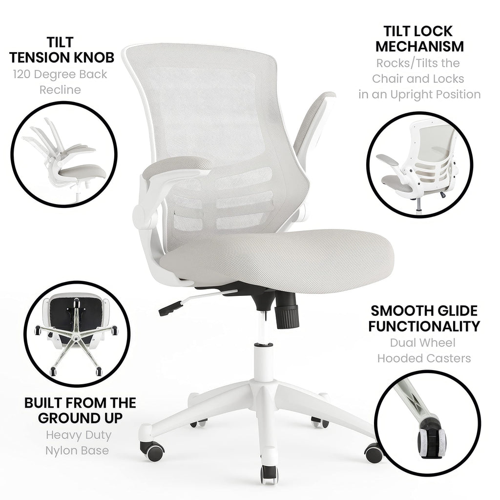 Flash Furniture Set of 4 Mid-Back Swivel Ergonomic Task Office Chairs with Flip-Up Arms, Black Mesh