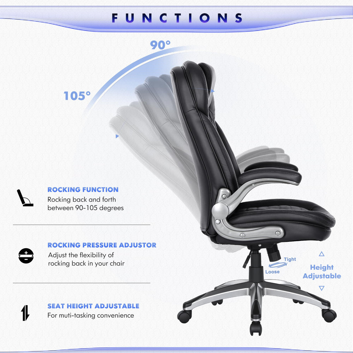 COLAMY High Back Executive Office Chairs, Ergonomic PU Leather Desk Chairs with Flip-Up Armrests, Adjustable Height, Lumbar Support, Comfortable Computer Chairs for Home Office, Set of 2
