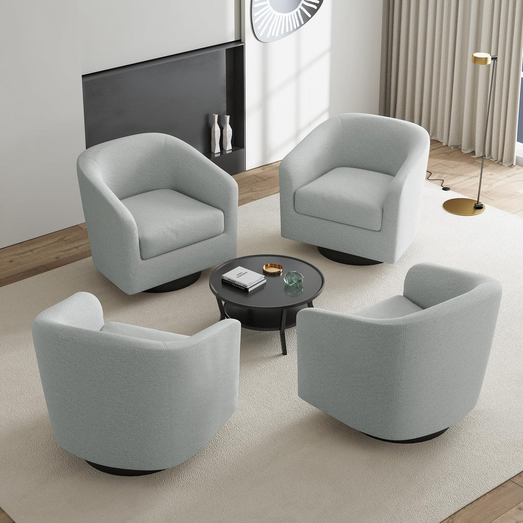 Faux Leather Swivel Accent Chairs Set of 2, Barrel Armchair, Brown