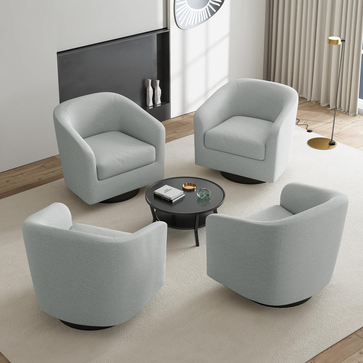 Faux Leather Swivel Accent Chairs Set of 2, Barrel Armchair, Brown