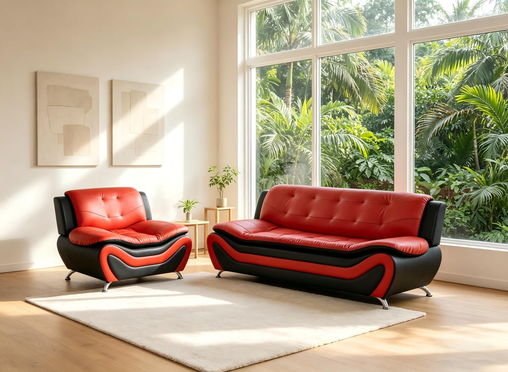 Creamy White Living Room Furniture Set, 2-Piece Modern Faux Leather Couches for Home, Living Room Sofa Sets, 3-Seater Sofa and Loveseat with Metal Feet, Couch Set for Bedroom, Hotel, Office