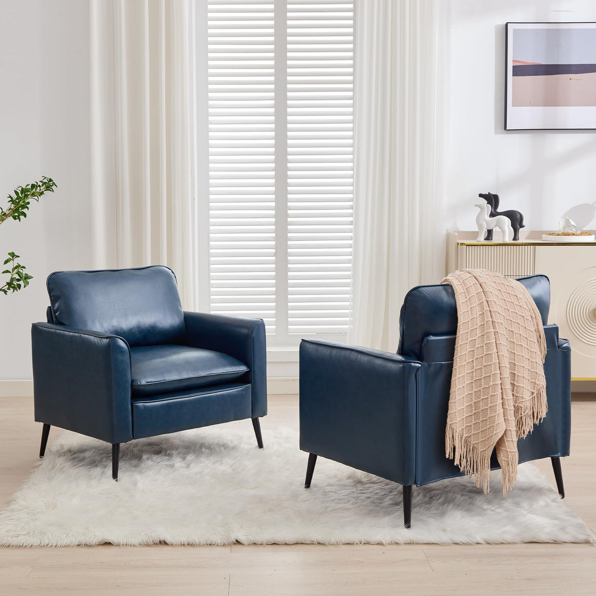 TYBOATLE Accent Chairs Set of 2, Faux Leather Arm Chairs (Grey, 2)