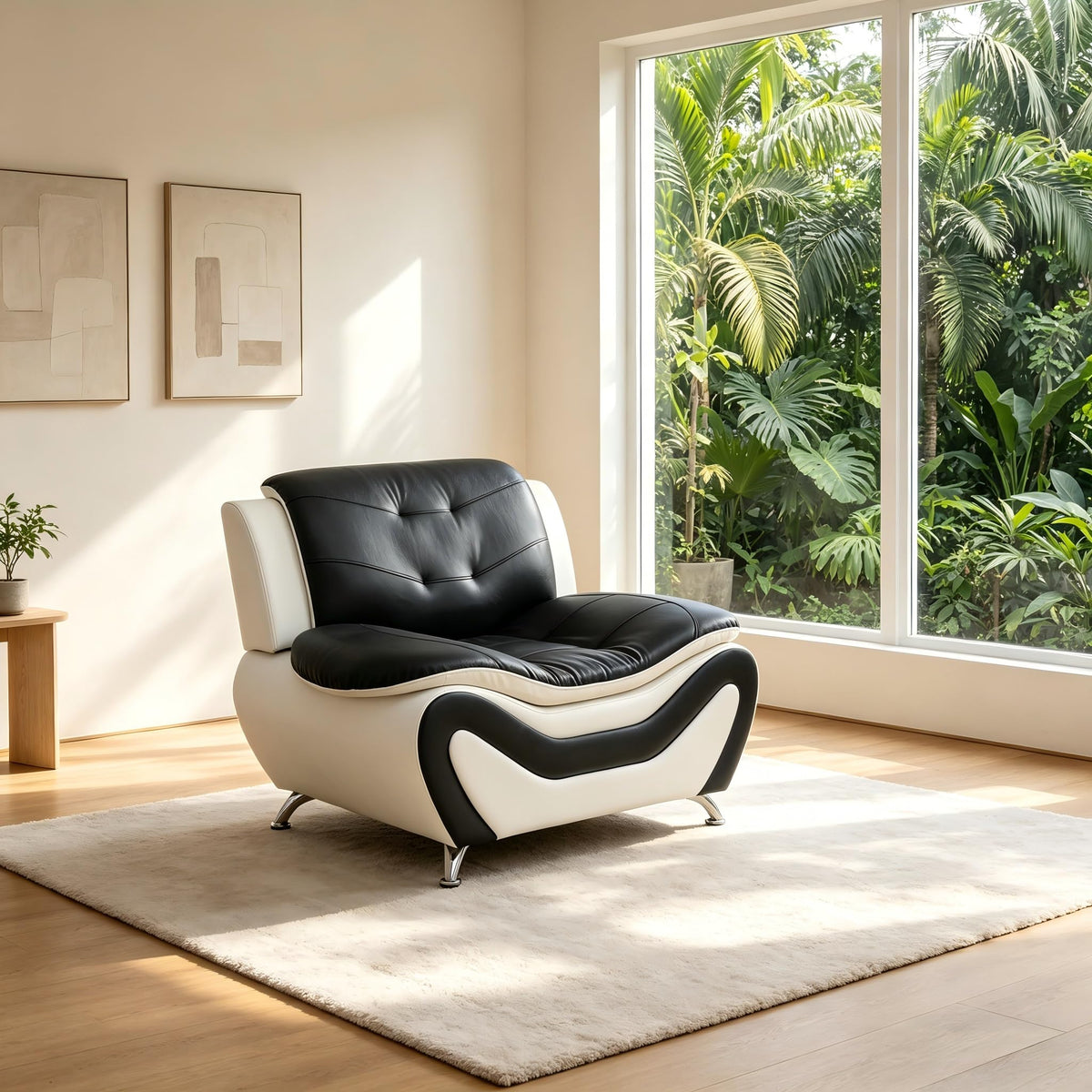 Creamy White Living Room Furniture Set, 2-Piece Modern Faux Leather Couches for Home, Living Room Sofa Sets, 3-Seater Sofa and Loveseat with Metal Feet, Couch Set for Bedroom, Hotel, Office