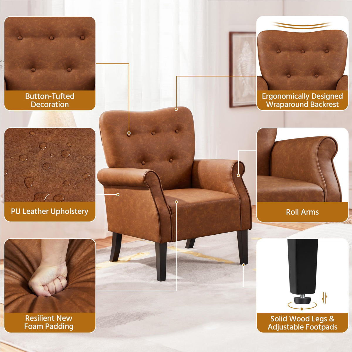 Yaheetech High Back Accent Chair Set of 2 with Rolled Arms, Navy Blue