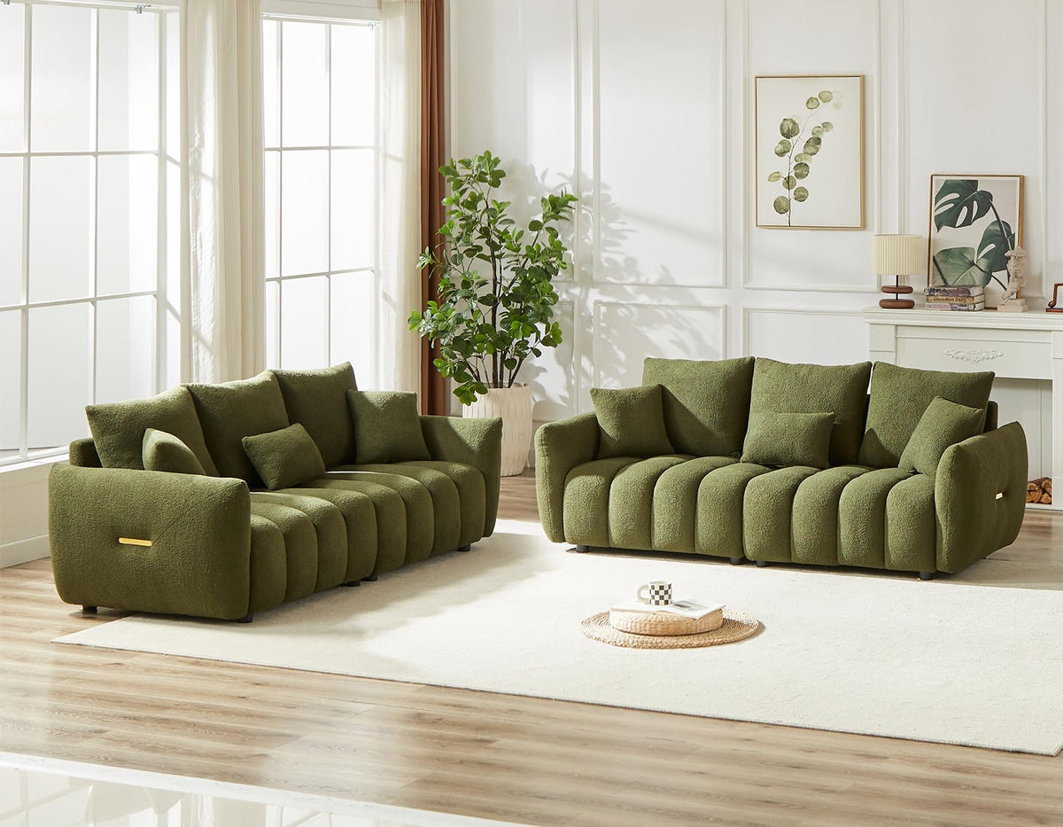 Antetek Teddy Fabric Sofa Set for Living Room, 2 Pieces Modern Deep Seat Oversized 3-Seater Cloud Boucle Couch for Bedroom, Office, Apartment, Furniture Set, 78-inch, Black (2 Pieces)