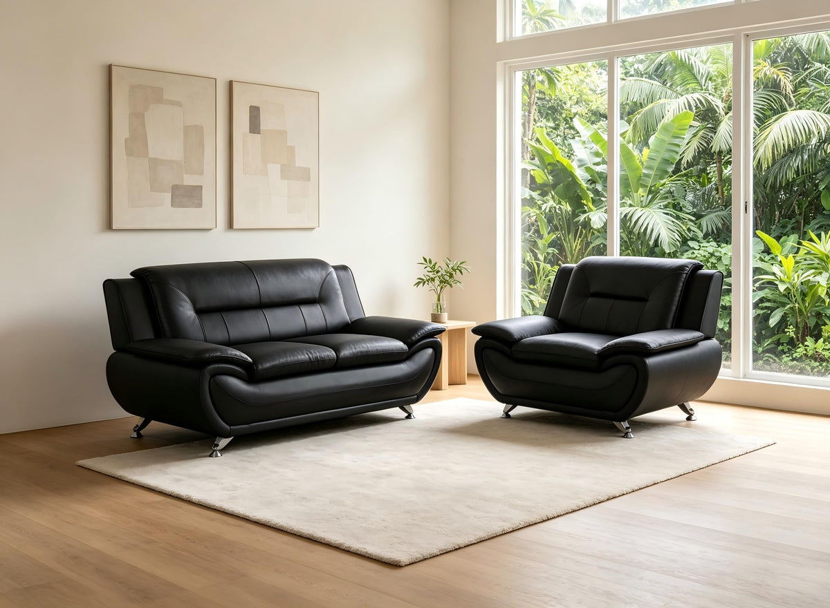 Creamy White Living Room Furniture Set, 2-Piece Modern Faux Leather Couches for Home, Living Room Sofa Sets, 3-Seater Sofa and Loveseat with Metal Feet, Couch Set for Bedroom, Hotel, Office