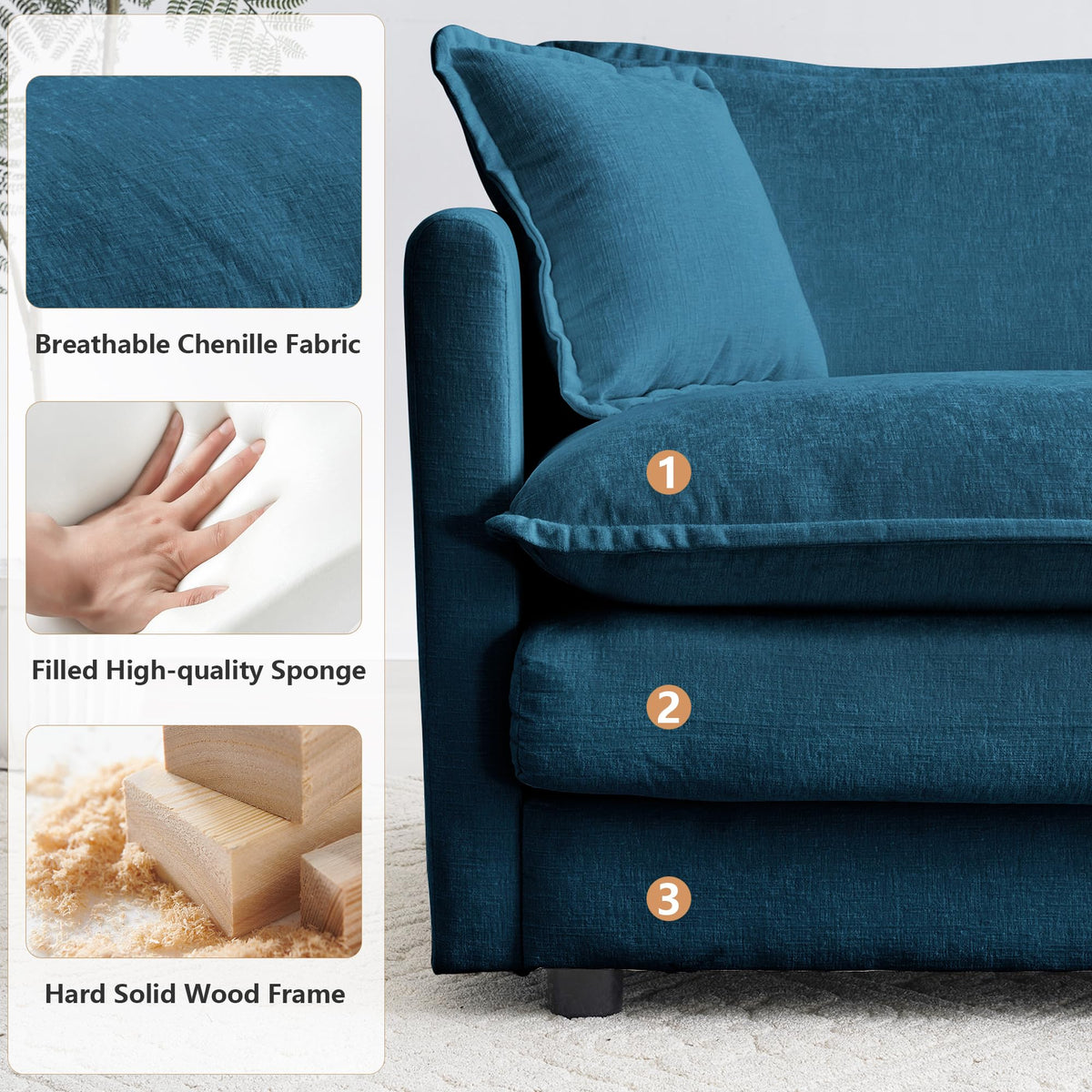 mikibama Luxury 2 Piece Loveseat Couch & Sofa Armchair Set, Modern Upholstered Chenille Cloud Couches Set Furniture with 5 Pillow for Living Room Bedroom Office Apartment, Evergreen
