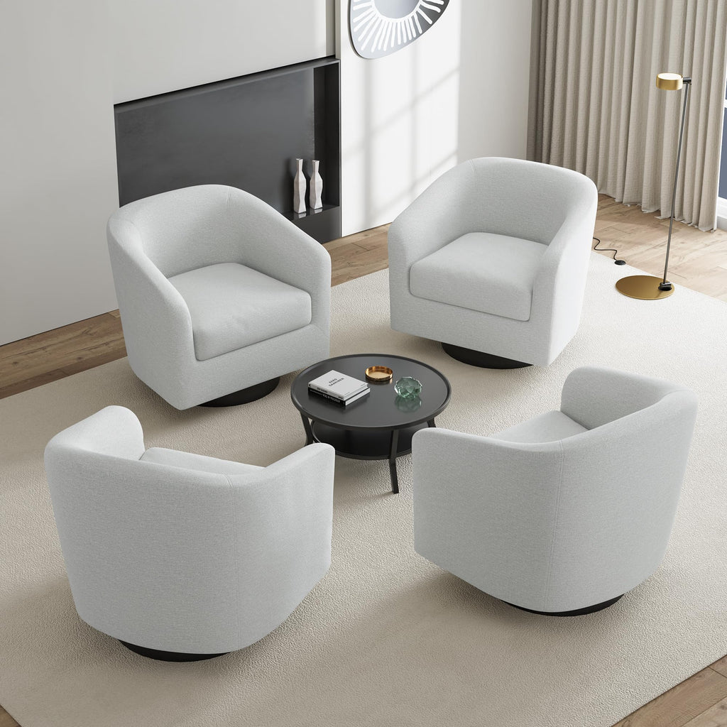 Faux Leather Swivel Accent Chairs Set of 2, Barrel Armchair, Brown