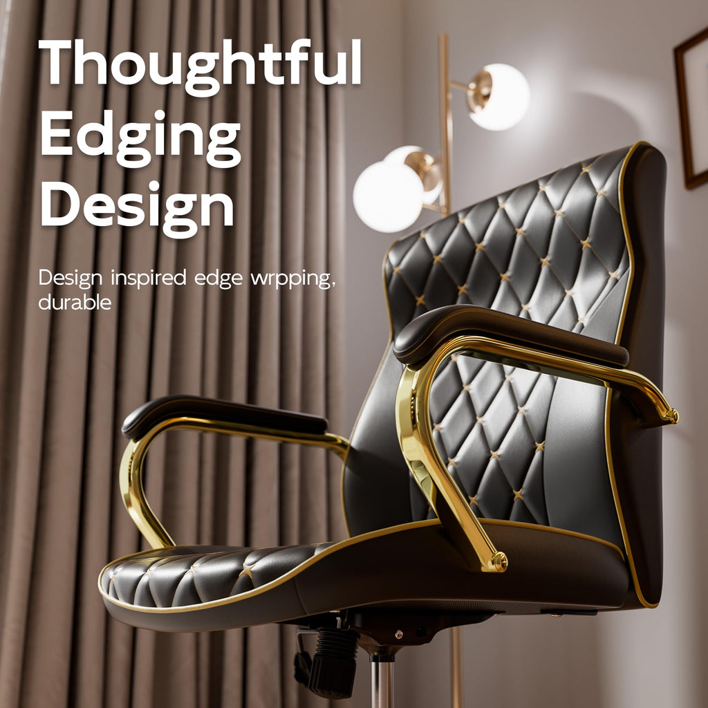 HomeZeer White and Gold Office Chair, Luxury Leather Executive Desk Chair