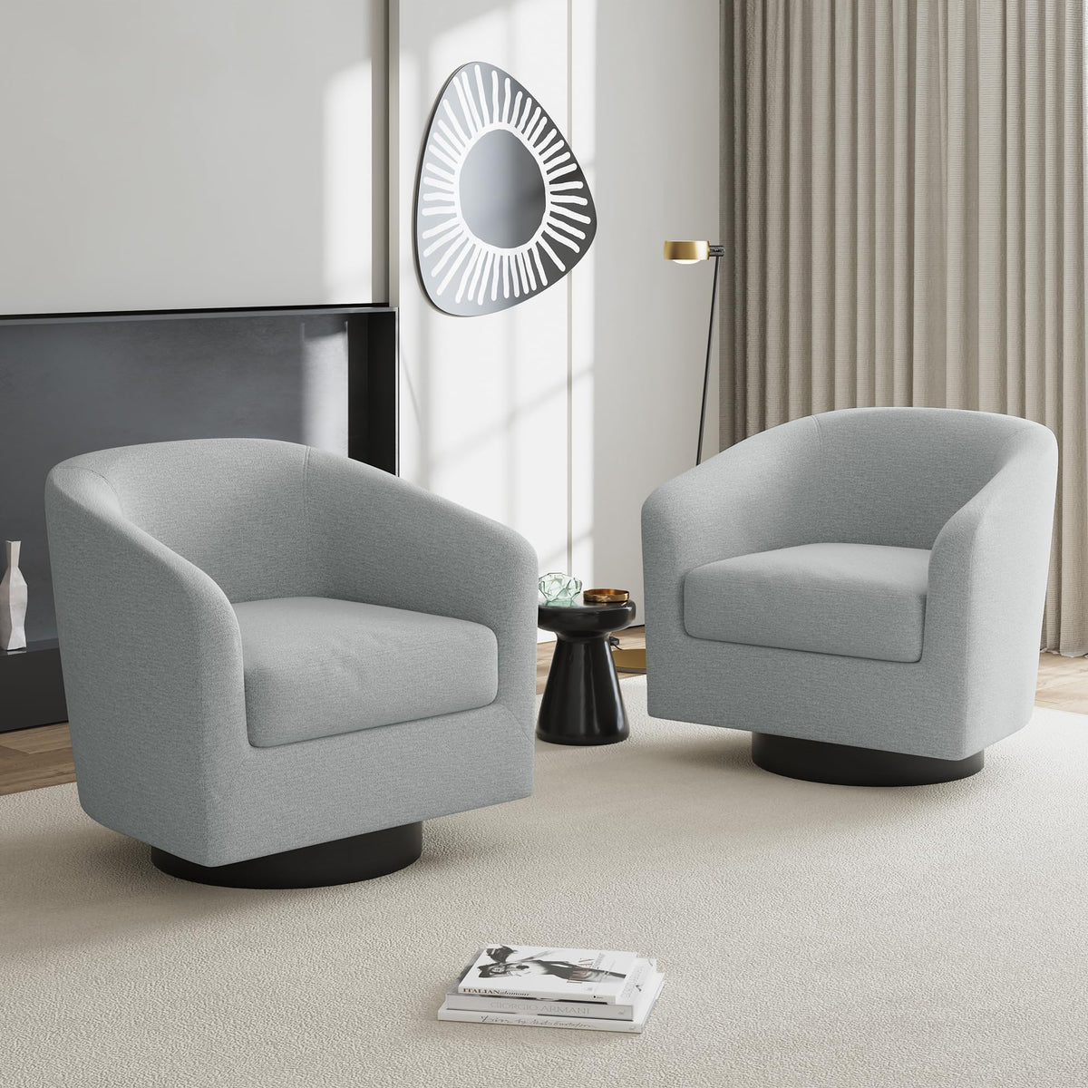 Faux Leather Swivel Accent Chairs Set of 2, Barrel Armchair, Brown
