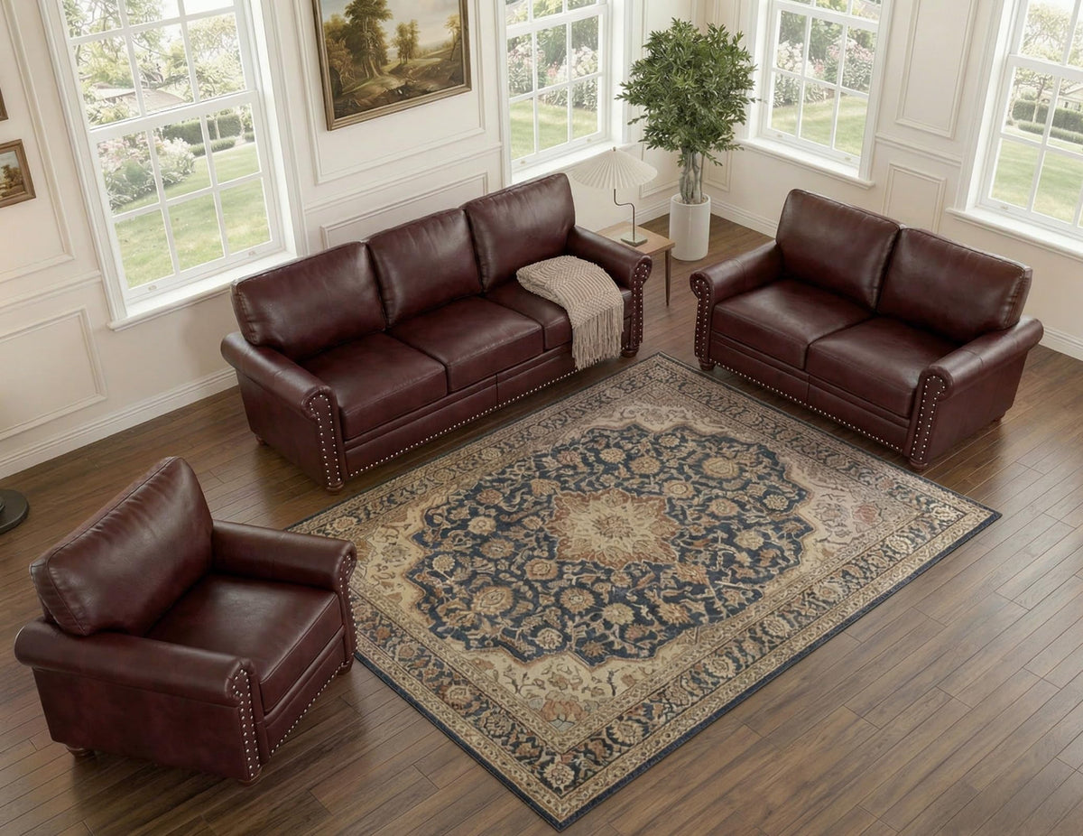 2 Piece Couch Sets for Living Room,Mid Century Modern Couch with Storage Nailhead Trim & Rolled Armrests,Deep Seat Comfy Couch,Furniture Set for Living Room,Bedroom,Office(Navy Blue,Loveseat+3 Seater)