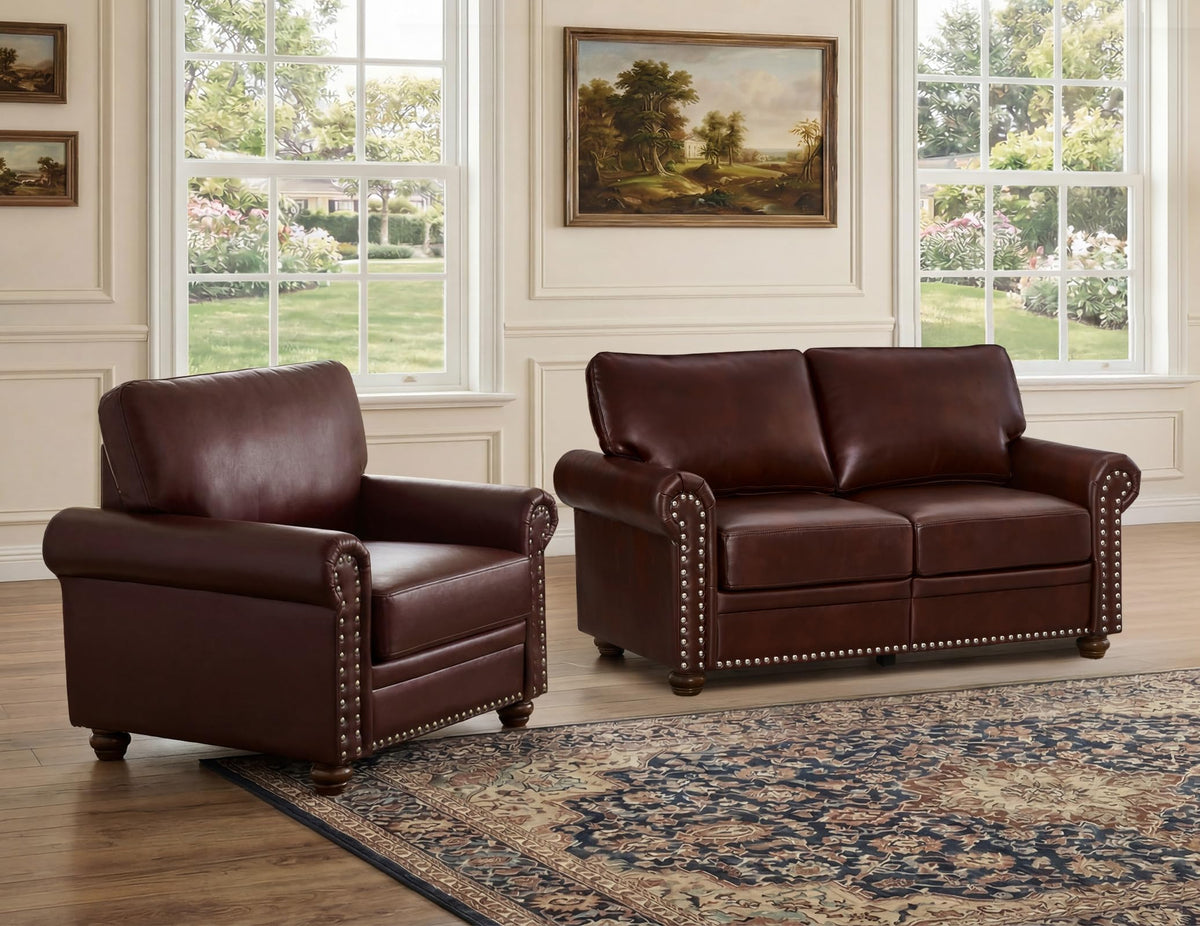 2 Piece Couch Sets for Living Room,Mid Century Modern Couch with Storage Nailhead Trim & Rolled Armrests,Deep Seat Comfy Couch,Furniture Set for Living Room,Bedroom,Office(Navy Blue,Loveseat+3 Seater)