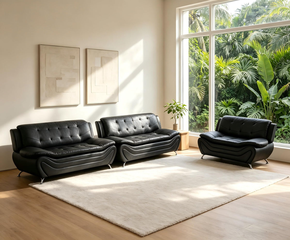 Creamy White Living Room Furniture Set, 2-Piece Modern Faux Leather Couches for Home, Living Room Sofa Sets, 3-Seater Sofa and Loveseat with Metal Feet, Couch Set for Bedroom, Hotel, Office