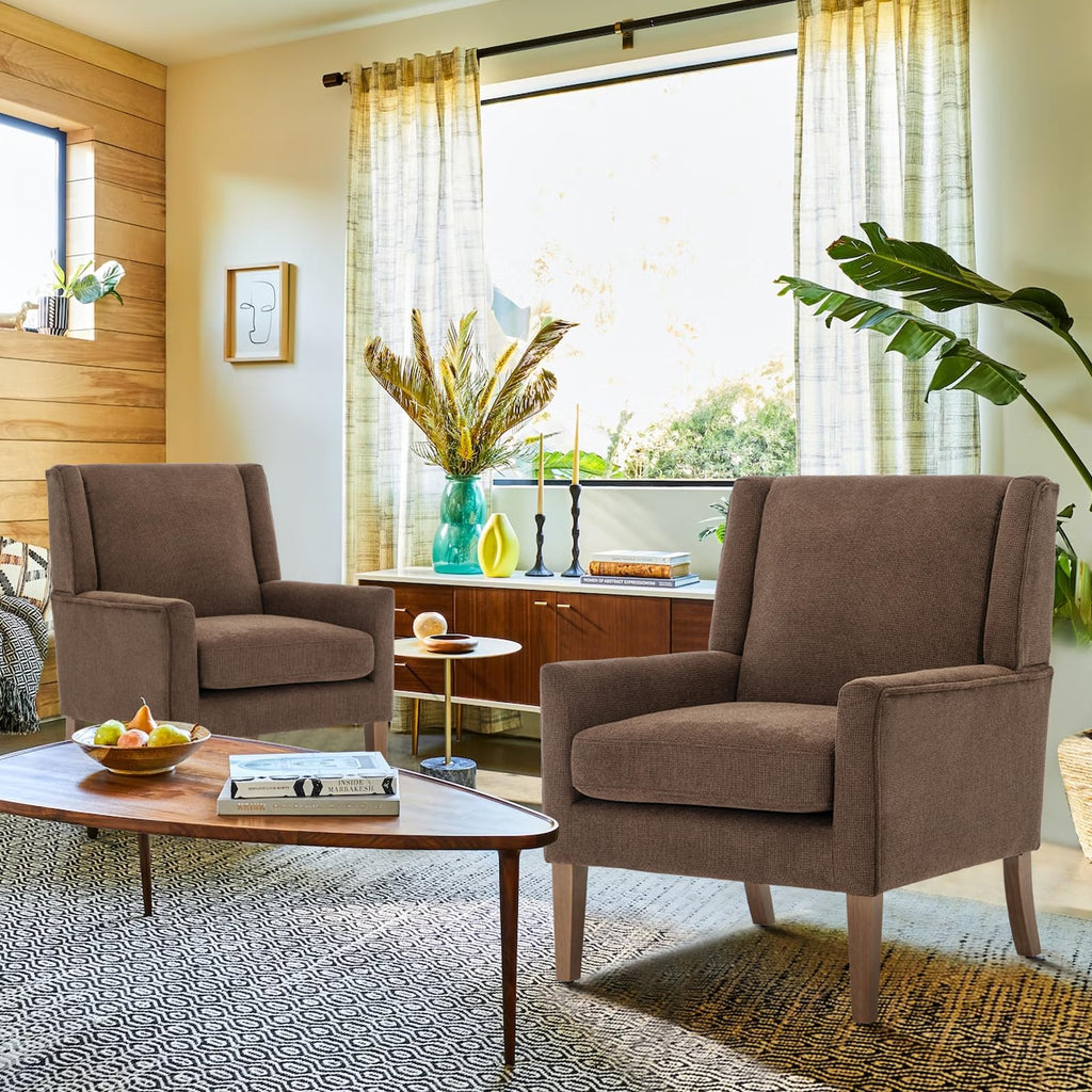 COLAMY Modern Wingback Living Room Chair, Upholstered Fabric Accent Armchair, Single Sofa Chair with Lounge Seat and Wood Legs for Office/Bedroom/Reading Spaces, Beige