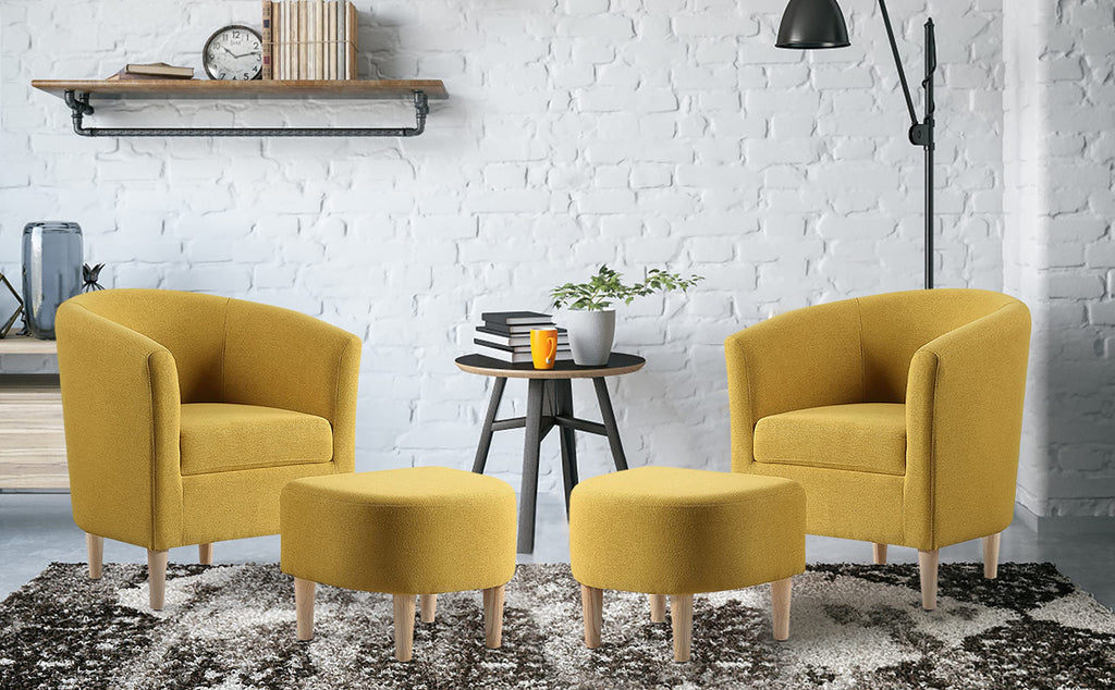 DAZONE Accent Chair with Ottoman, Modern Comfy Armchair Upholstered Barrel Club Chair and Footrest Set, Fabric Tub Arm Chairs for Living Room Bedroom Small Spaces Apartment Office, Set of 2, Gray