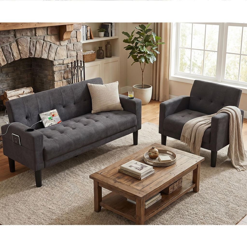 TYBOATLE Living Room Set, PU Leather Couch and Chairs w/USB & Type-C Ports