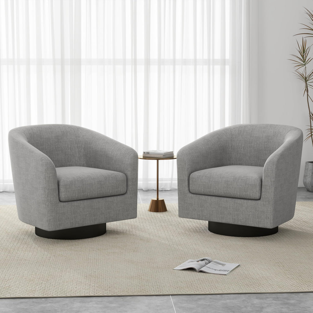 Faux Leather Swivel Accent Chairs Set of 2, Barrel Armchair, Brown