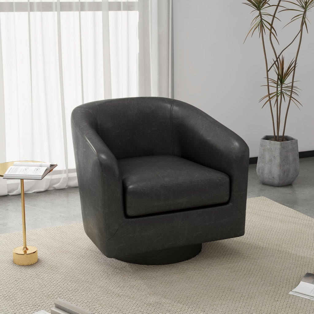 Faux Leather Swivel Accent Chairs Set of 2, Barrel Armchair, Brown