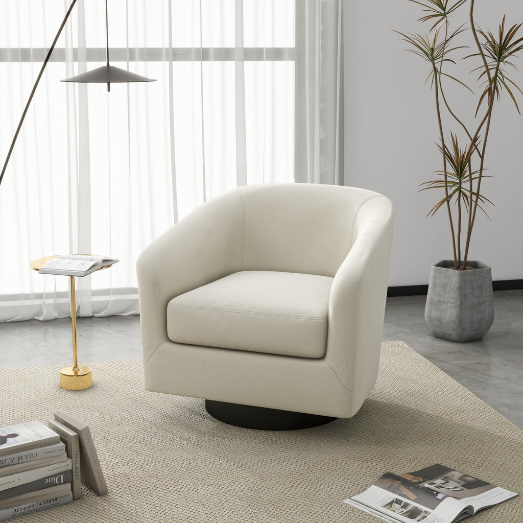 Faux Leather Swivel Accent Chairs Set of 2, Barrel Armchair, Brown