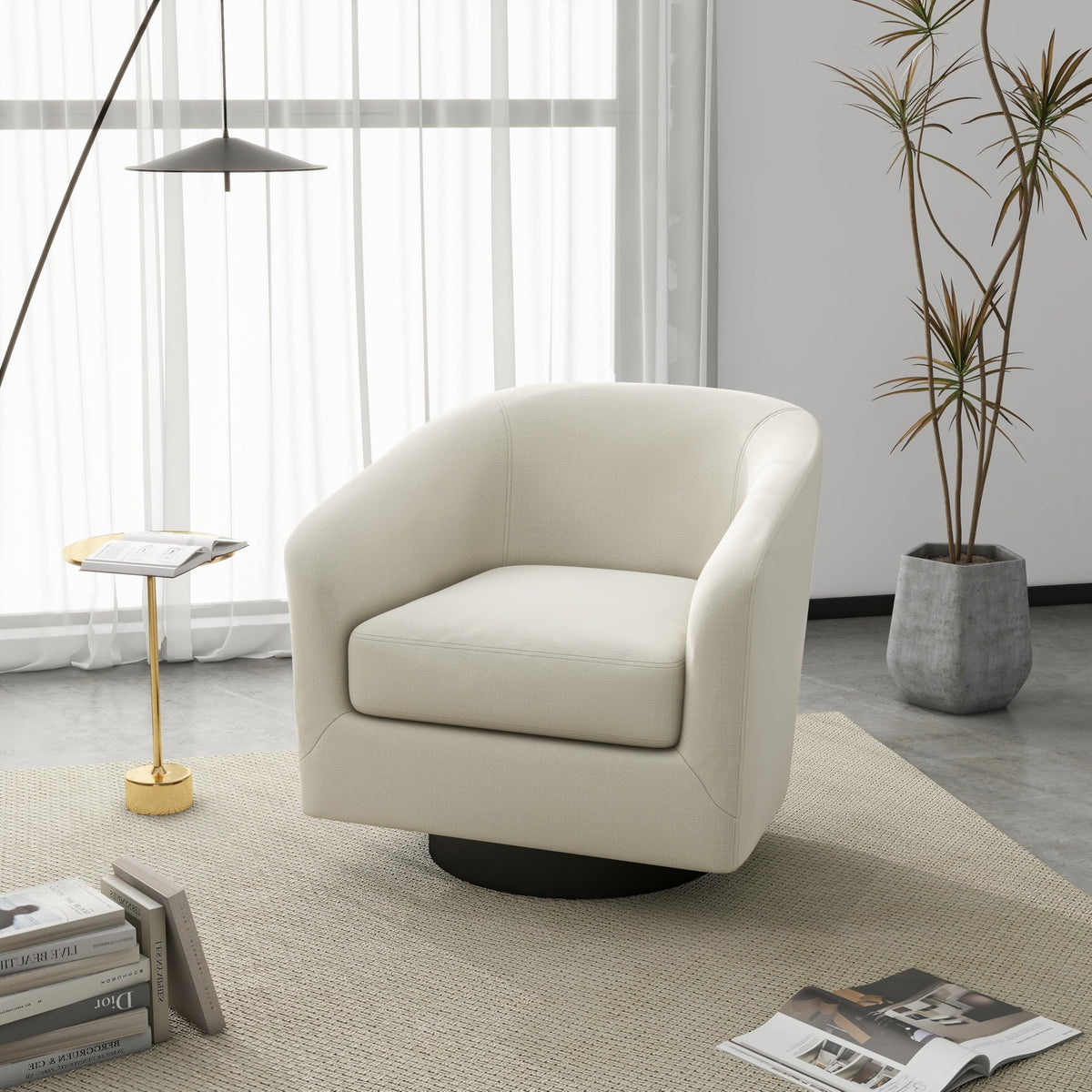 Faux Leather Swivel Accent Chairs Set of 2, Barrel Armchair, Brown