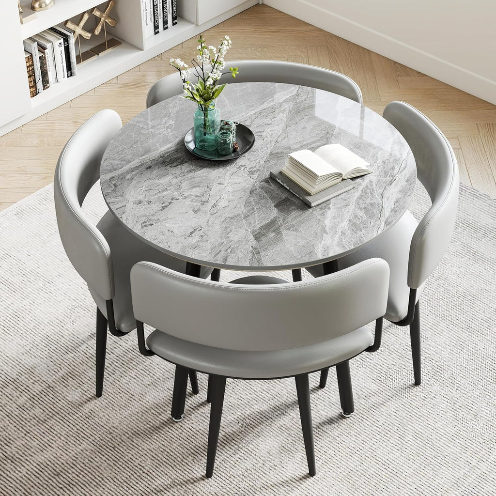 Round Sintered Stone Dining Table Set for 4