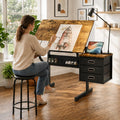 Adjustable Drawing Table with 3 Drawers and Stool, Black