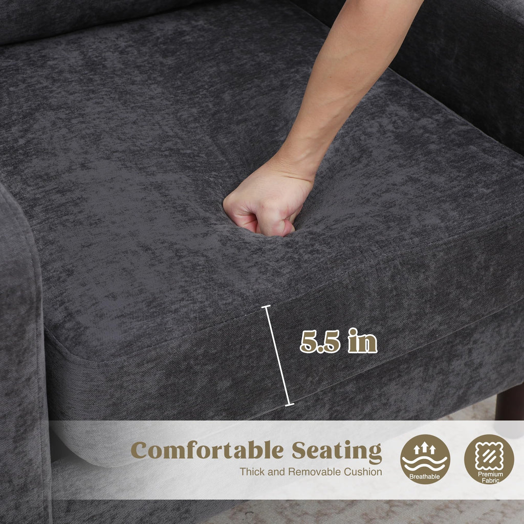 Accent Chair Set of 2, Upholstered Living Room Chairs with Wood Legs and Side Pockets, Modern Reading Chair for Bedroom, Armchair Single Sofa Side Chair for Office, Small Room, Dark Grey