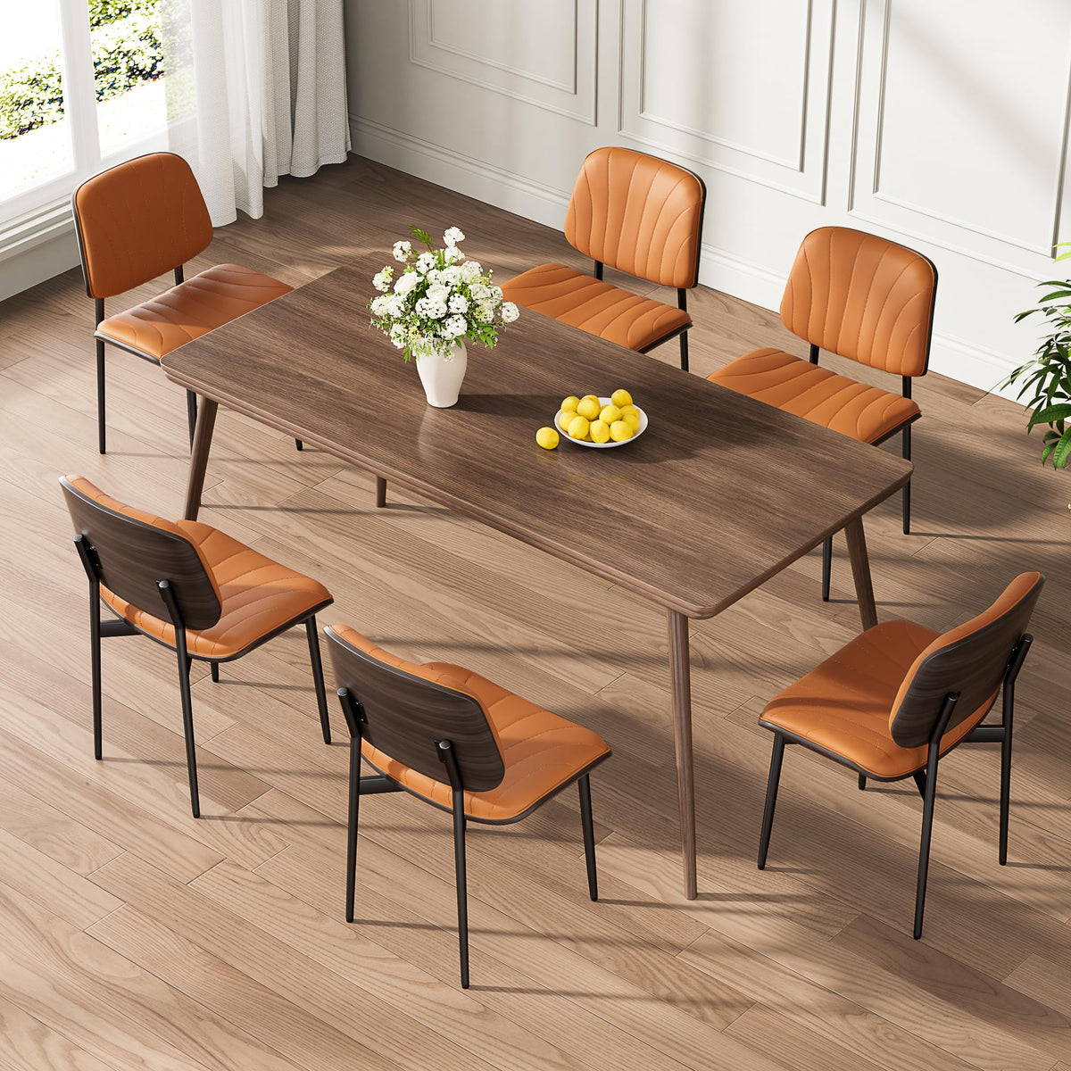 REONEY Dining Chairs Set of 4, Mid-Century Modern Kitchen Chairs, Black