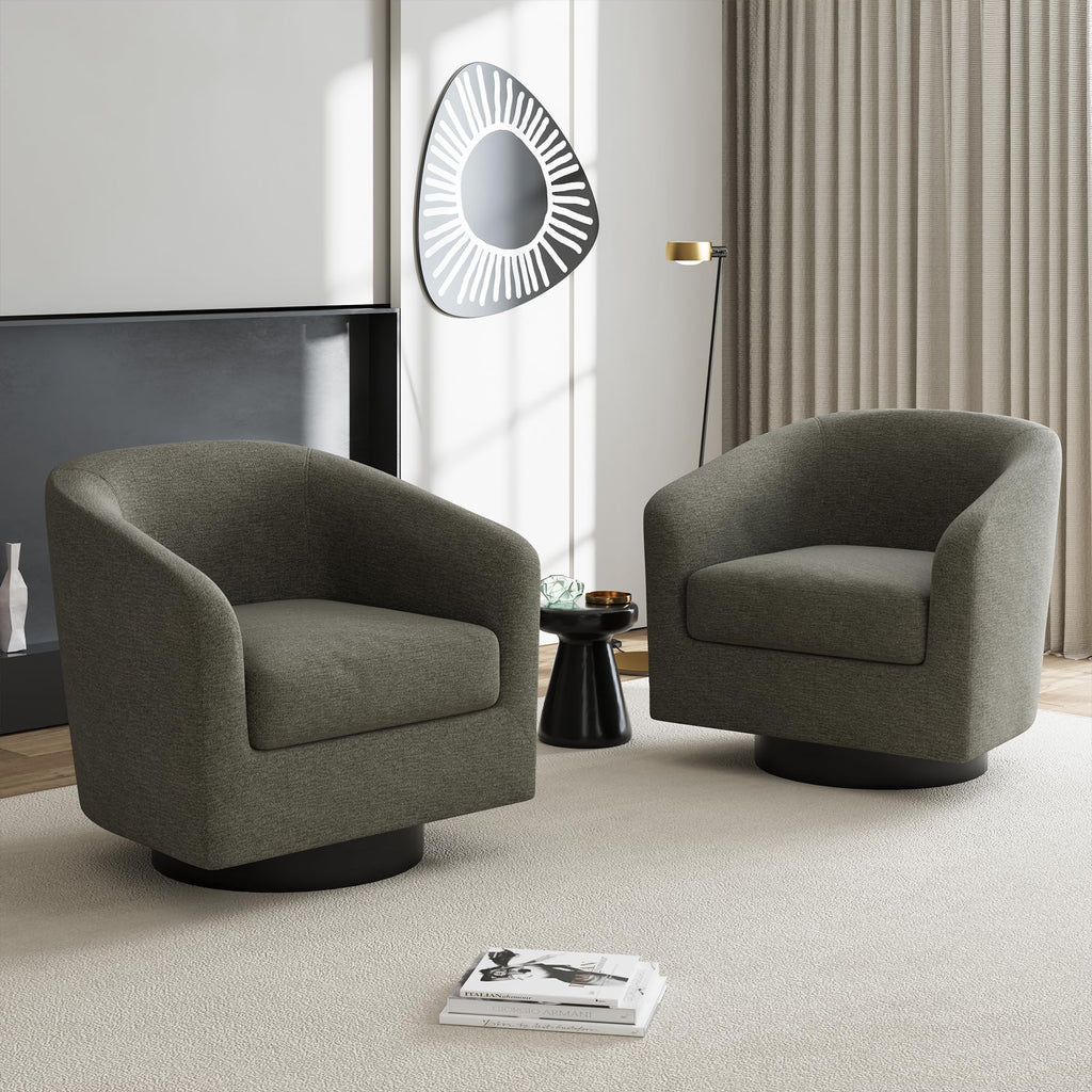 Faux Leather Swivel Accent Chairs Set of 2, Barrel Armchair, Brown