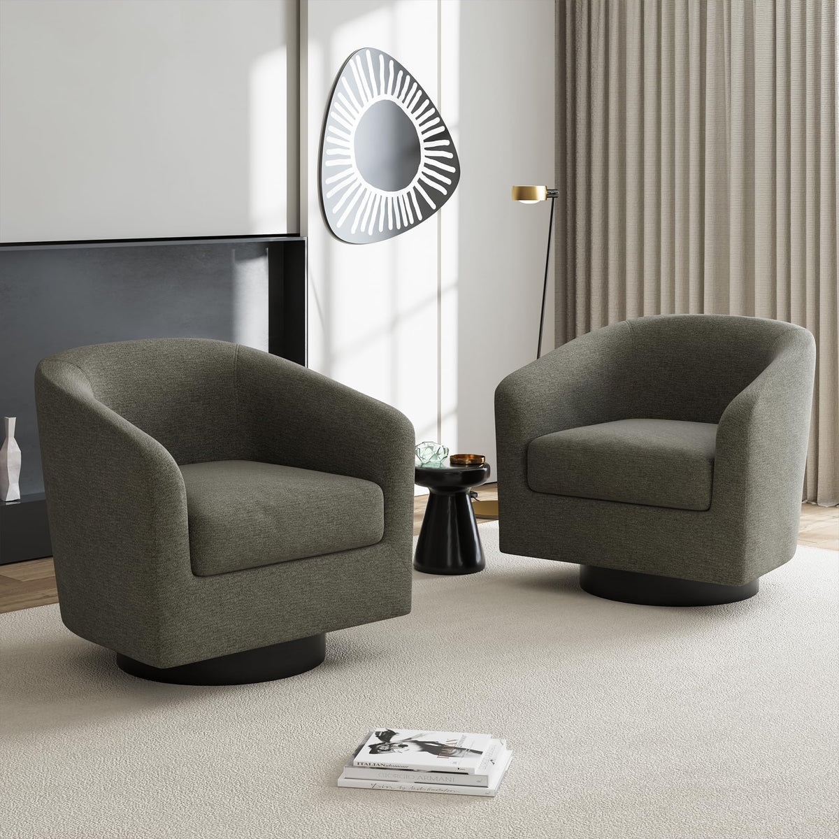 Faux Leather Swivel Accent Chairs Set of 2, Barrel Armchair, Brown