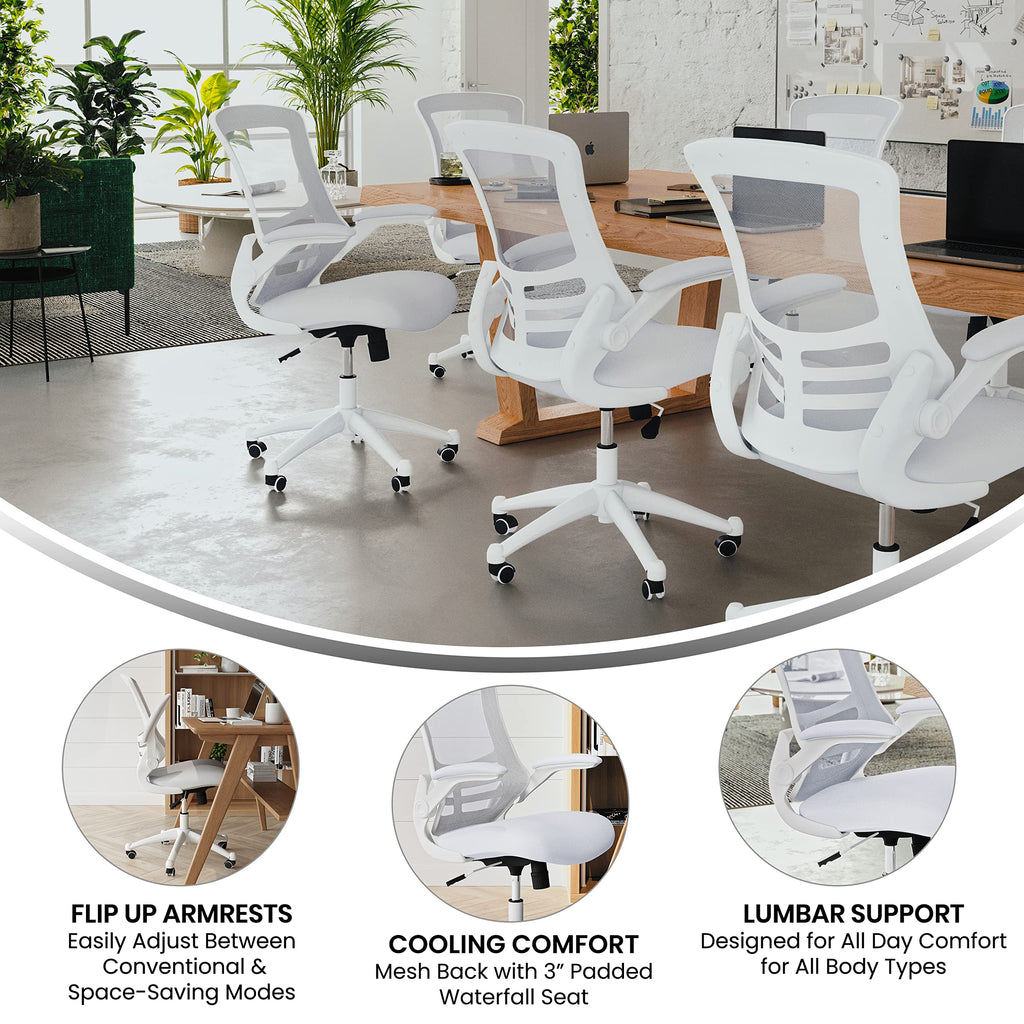 Flash Furniture Set of 4 Mid-Back Swivel Ergonomic Task Office Chairs with Flip-Up Arms, Black Mesh