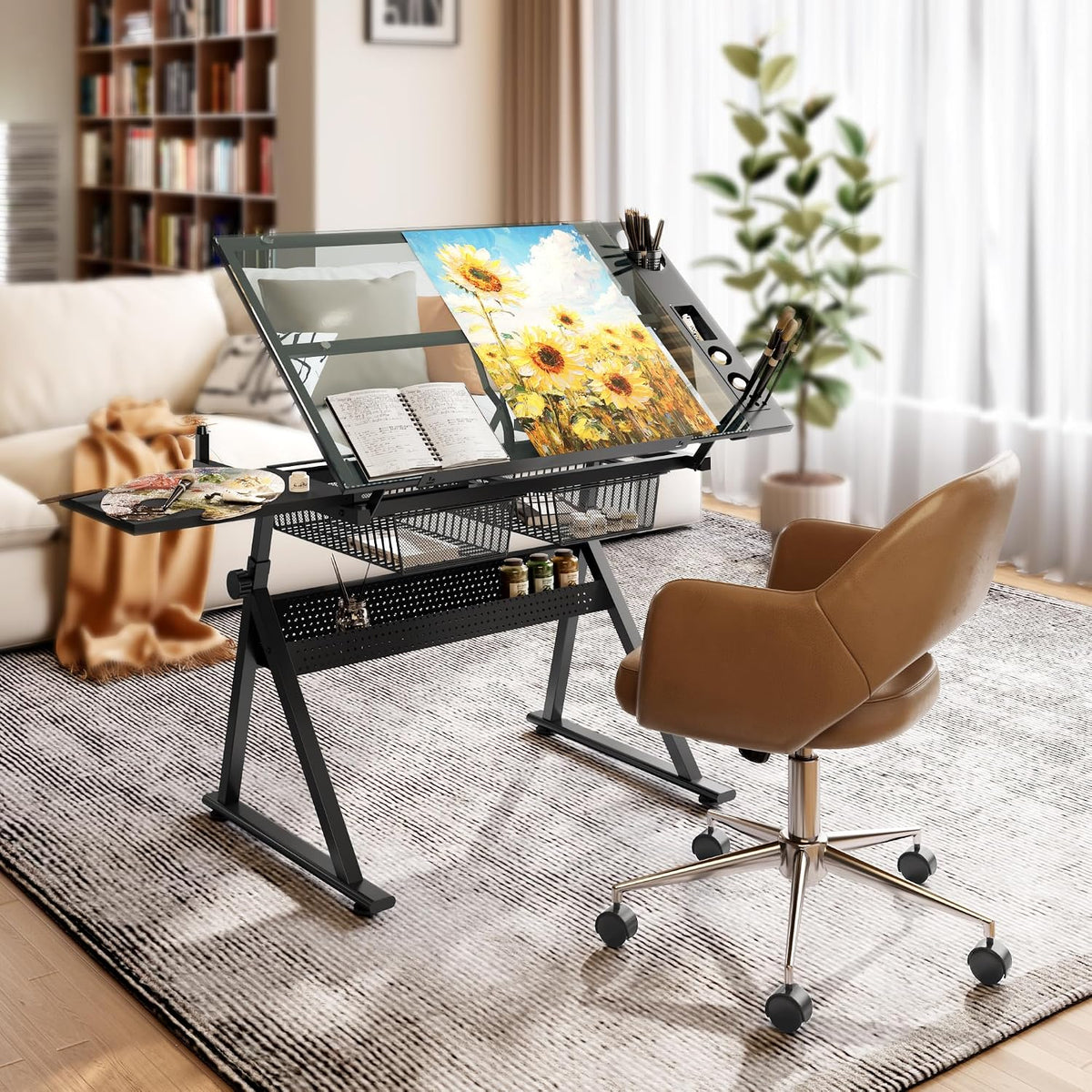 Drafting Table Desk with Storage, Art Table for Adults