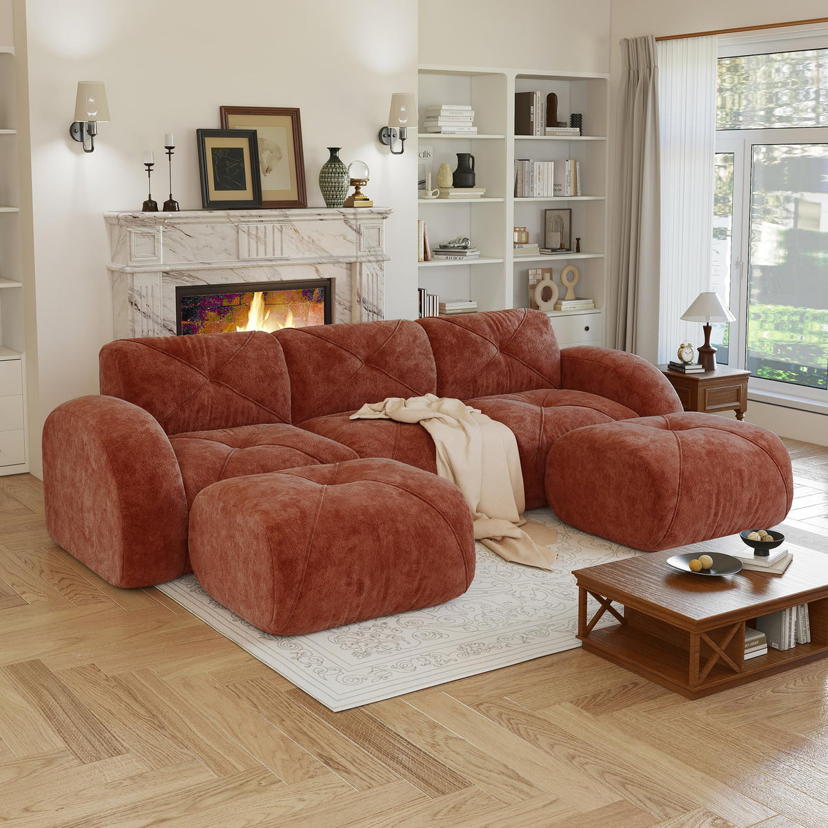 80" Sectional Modular Cloud Couch, Boneless Couch, Loveseat Red