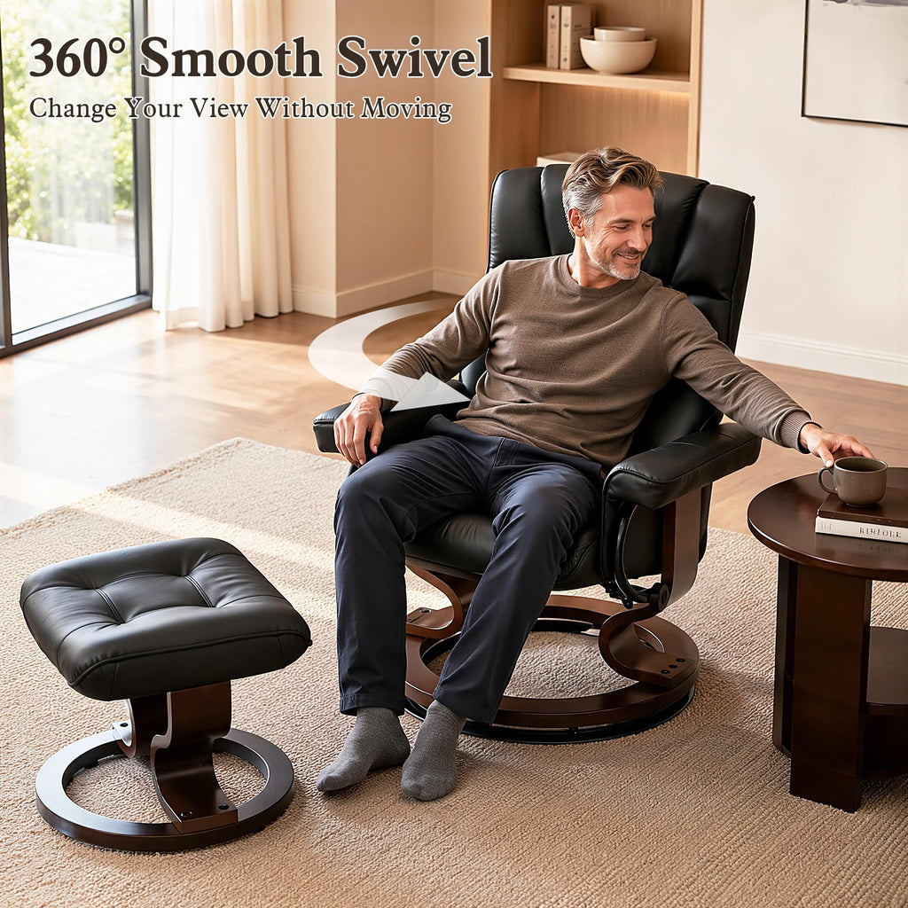 MCombo Manual Swivel Recliner with Ottoman, Faux Leather 9019