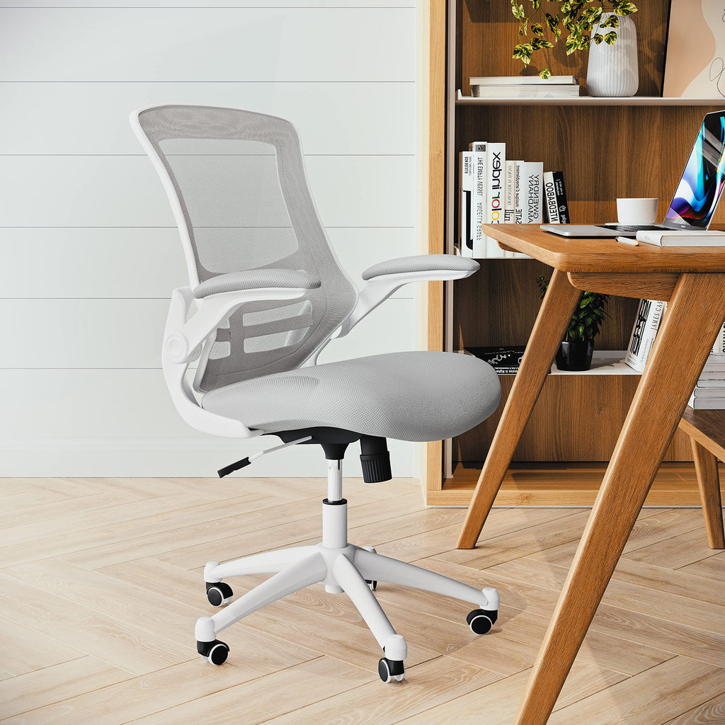 Flash Furniture Set of 4 Mid-Back Swivel Ergonomic Task Office Chairs with Flip-Up Arms, Black Mesh