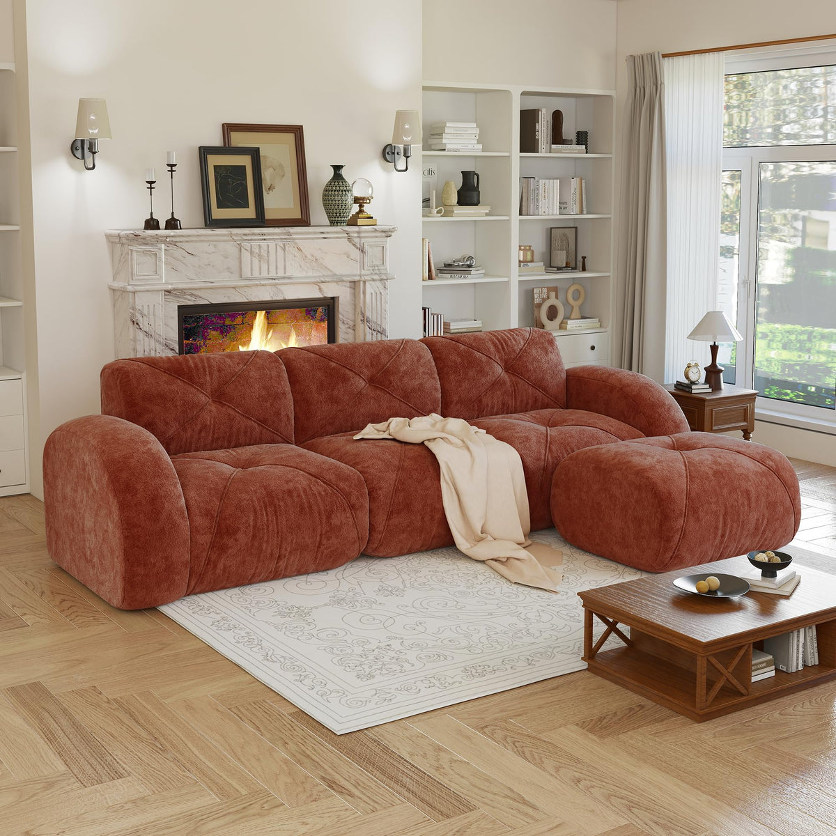 80" Sectional Modular Cloud Couch, Boneless Couch, Loveseat Red