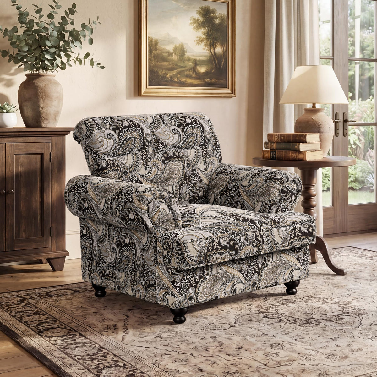 Modern Farmhouse Loveseat Sofa, Chenille Upholstery with Nailhead Trim, Small Couch for Living Room, Bedroom, Office, or Apartment, Includes 4 Accent Pillows