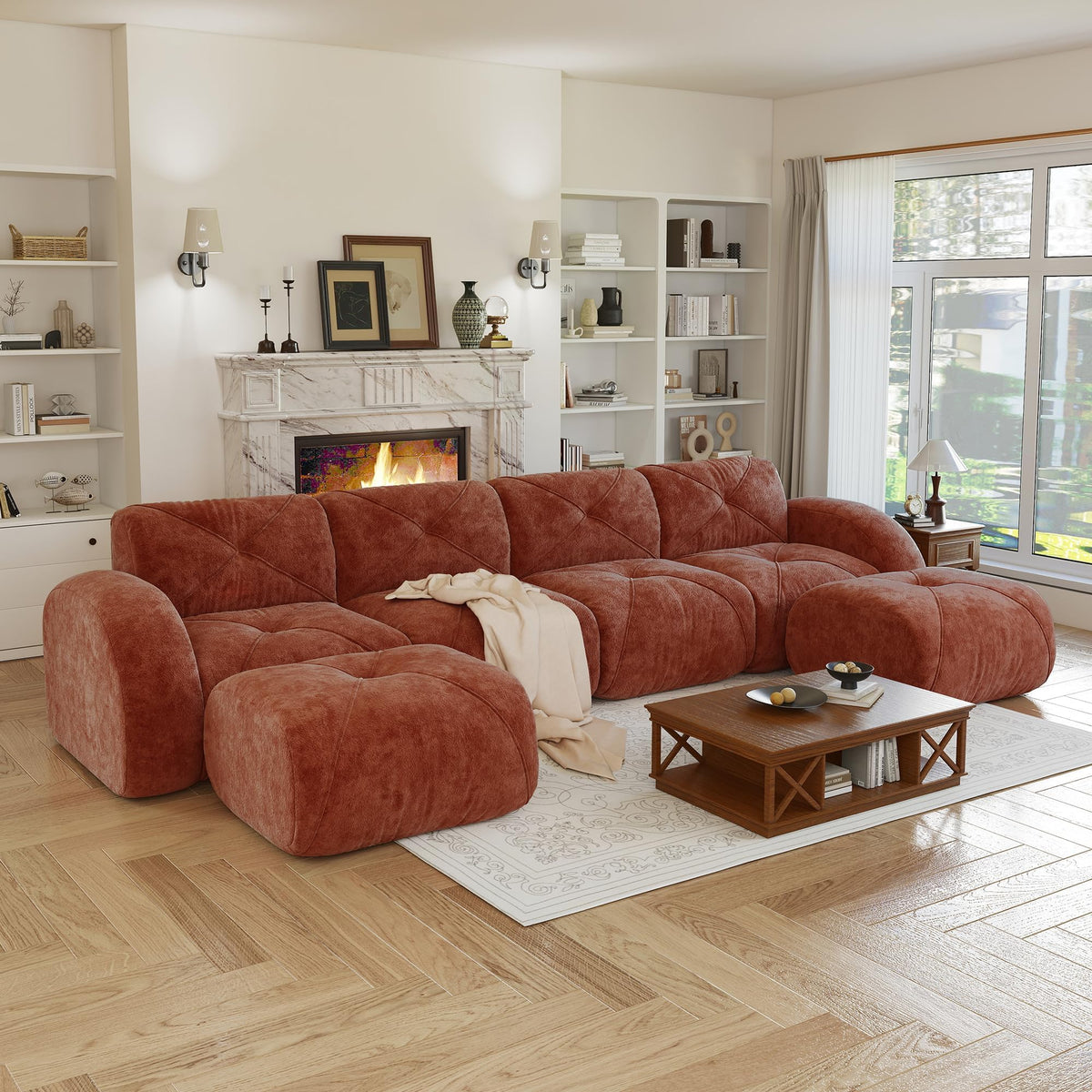 80" Sectional Modular Cloud Couch, Boneless Couch, Loveseat Red