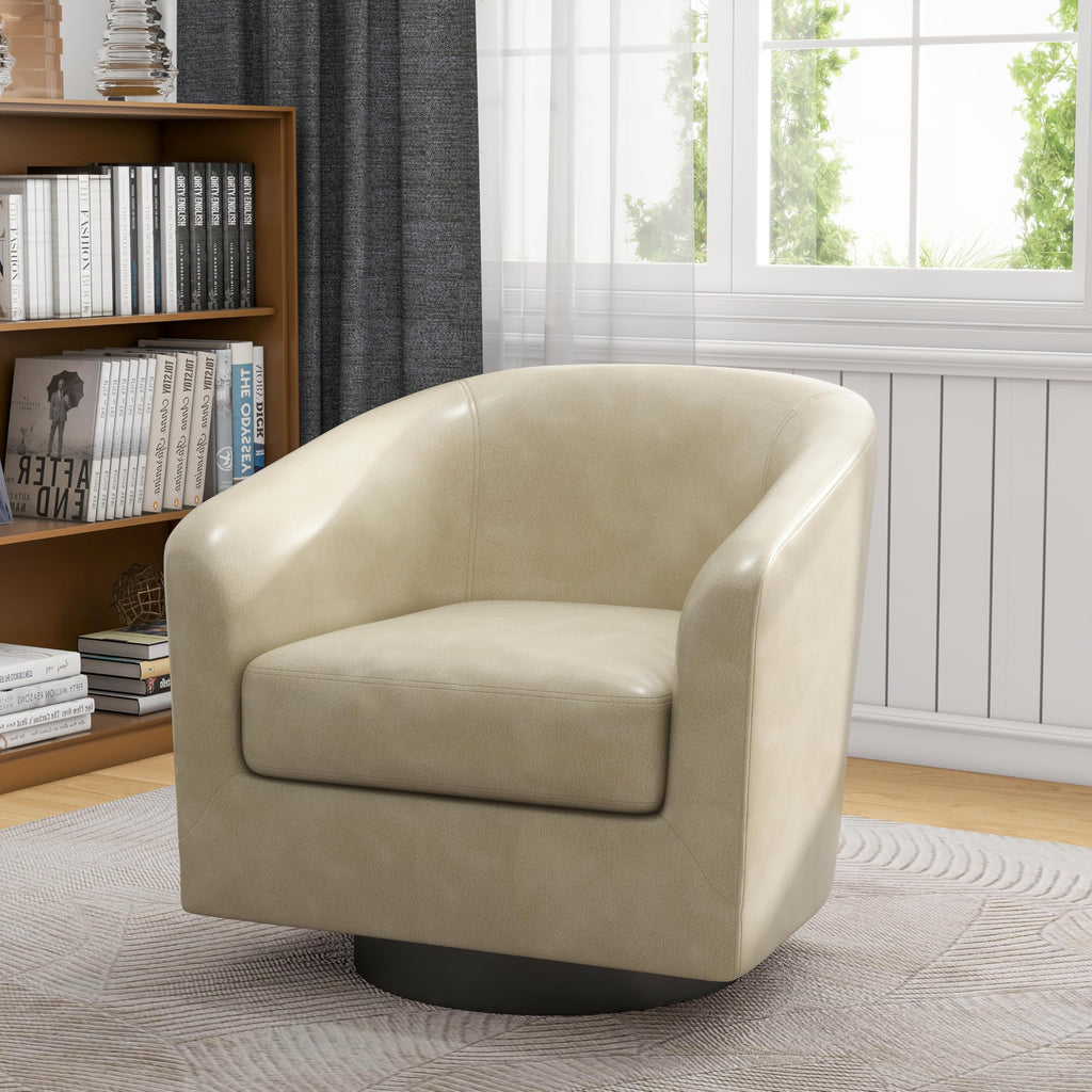 Faux Leather Swivel Accent Chairs Set of 2, Barrel Armchair, Brown