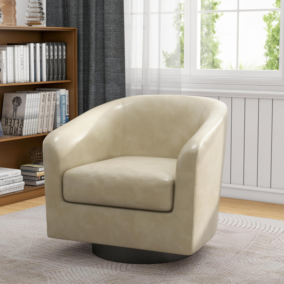 Faux Leather Swivel Accent Chairs Set of 2, Barrel Armchair, Brown