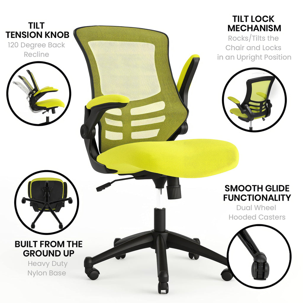 Flash Furniture Set of 4 Mid-Back Swivel Ergonomic Task Office Chairs with Flip-Up Arms, Black Mesh