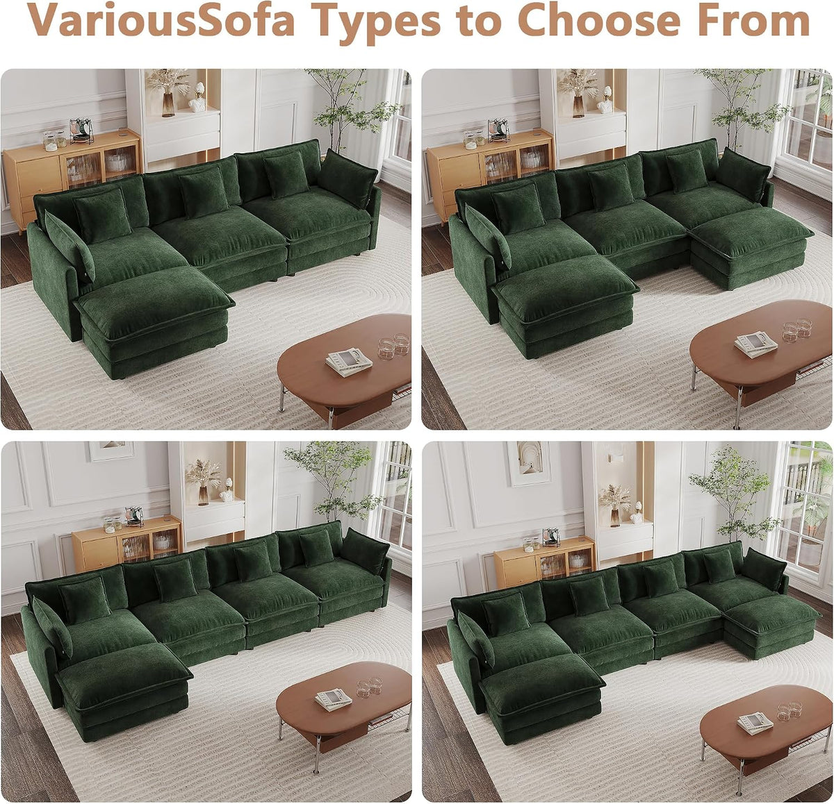 mikibama Luxury 2 Piece Loveseat Couch & Sofa Armchair Set, Modern Upholstered Chenille Cloud Couches Set Furniture with 5 Pillow for Living Room Bedroom Office Apartment, Evergreen