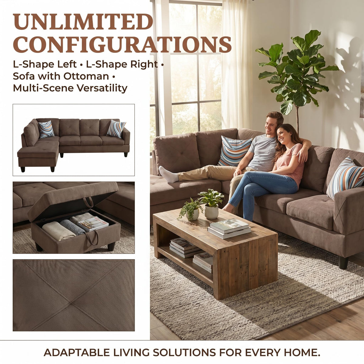 97.5" L-Shaped Modular Sectional Sofa with Movable Chaise & Storage Ottoman, 3 Piece Convertible Leather Couch, 4 Seat Gloss Black Living Room Furniture Set for Apartment Home Office