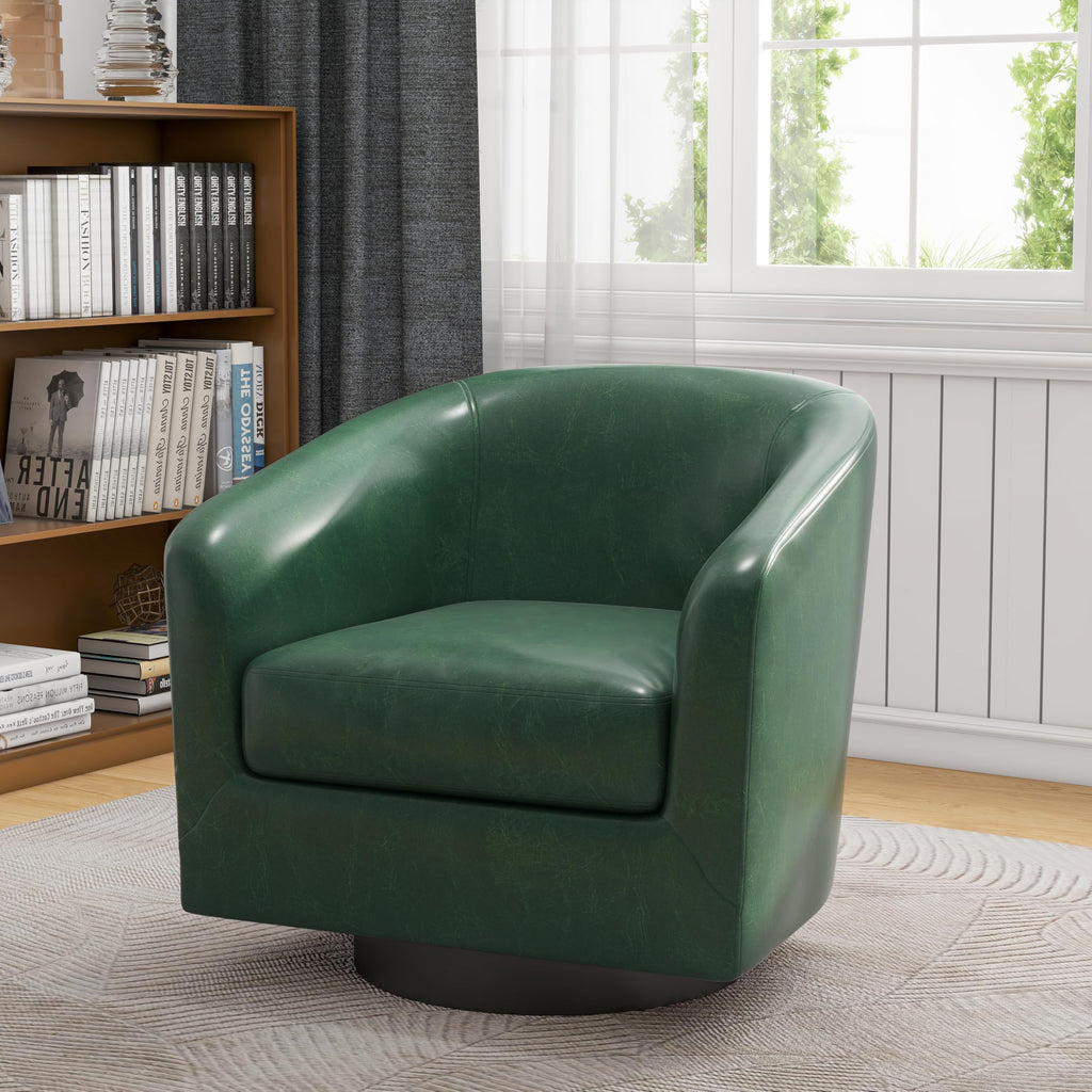 Faux Leather Swivel Accent Chairs Set of 2, Barrel Armchair, Brown