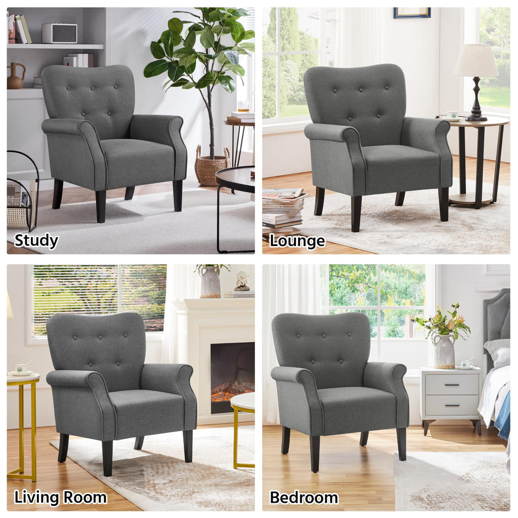 Yaheetech High Back Accent Chair Set of 2 with Rolled Arms, Navy Blue