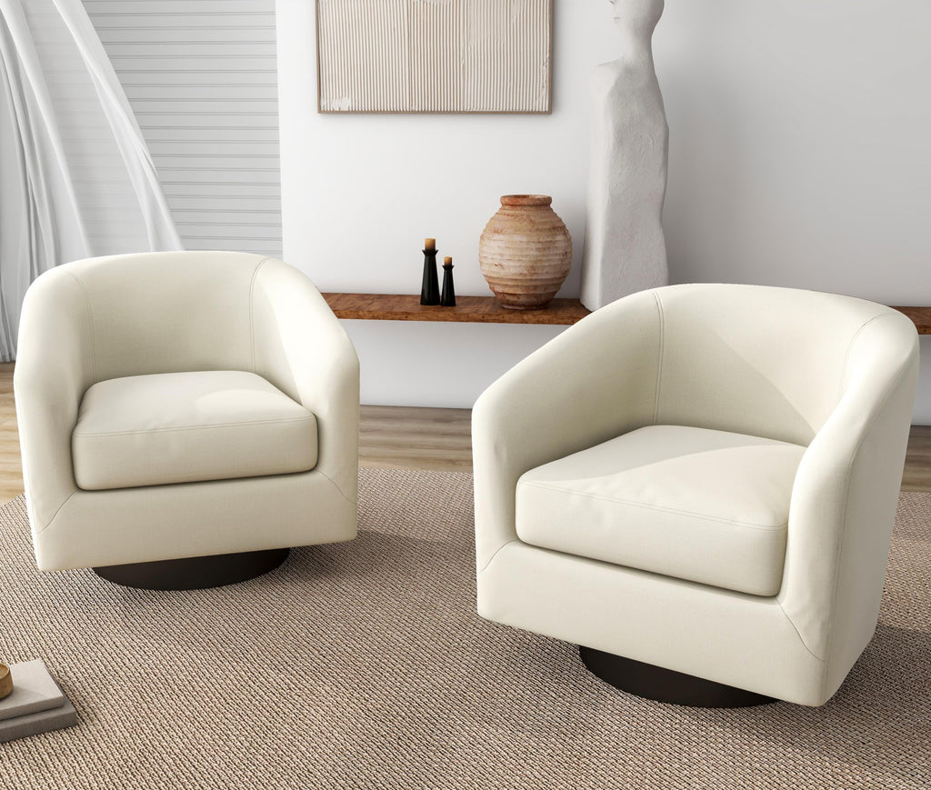 Faux Leather Swivel Accent Chairs Set of 2, Barrel Armchair, Brown