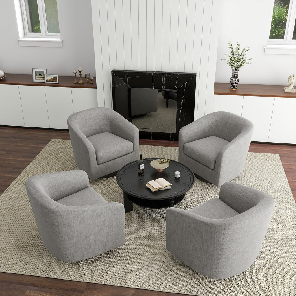 Faux Leather Swivel Accent Chairs Set of 2, Barrel Armchair, Brown