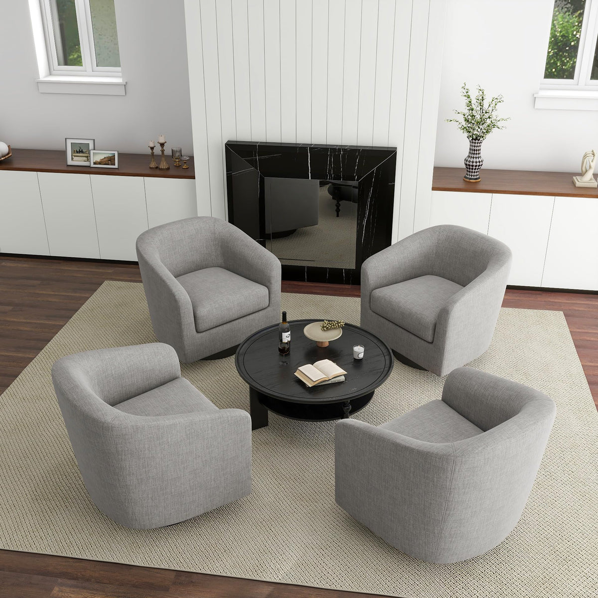 Faux Leather Swivel Accent Chairs Set of 2, Barrel Armchair, Brown